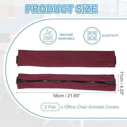 PATIKIL 22x4.3 in Office Chair Armrest Covers, 2 Pair Office Chair Arm Covers Long Computer Chairs Arm Rest Cover with Zipper Removable Rest Slipcover Hand Rest Protector, Burgundy