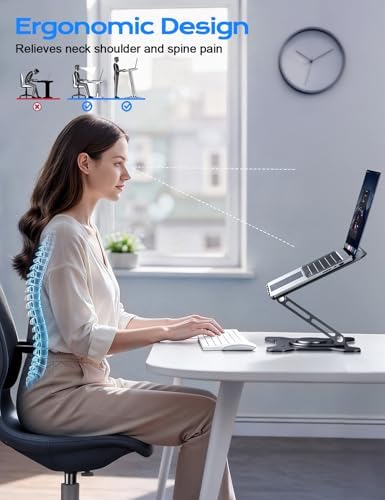 JCZT 360° Rotating Laptop Stand for Desk, Metal Foldable Laptop Riser,Black
