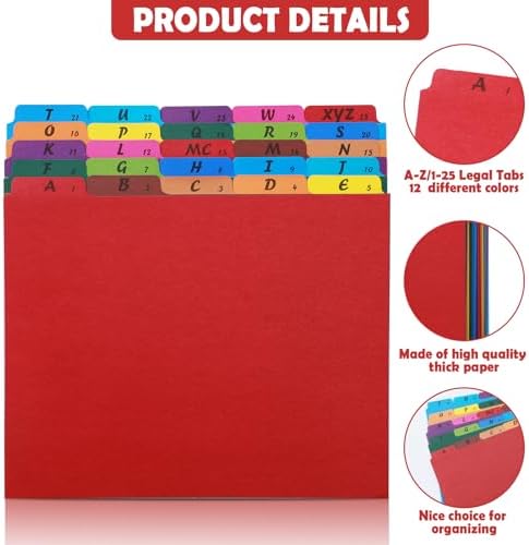 gisgfim 25 Alphabet File Guides, A‑Z Top‑Tab File Cabinet Dividers, Rainbow