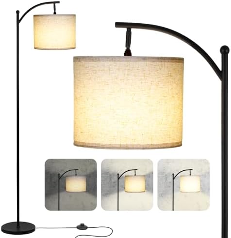 LALISU Standing Floor Lamp for Living Room, Linen Shade Floor Lamp, Black