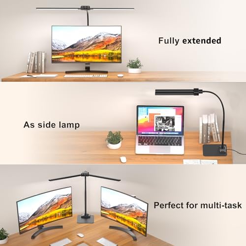 LED Desk Lamp Double Light: 1200LM Desk Light Base for Home Office, Black