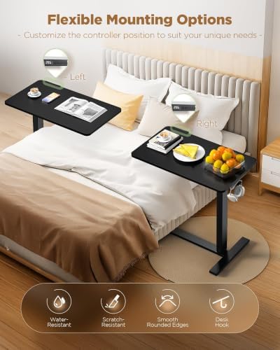28"x 16" Electric Overbed Table, Rolling Laptop Desk for Bed, Black