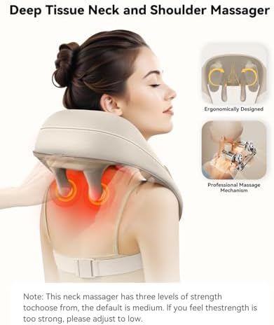 Snailax Cordless Neck Massager with Heat, Shiatsu Neck and Shoulder Massager for Deep Tissue, Kneading Back Massage Pillow for Leg, Body, 2 Heating Levels, Gifts for Men Women