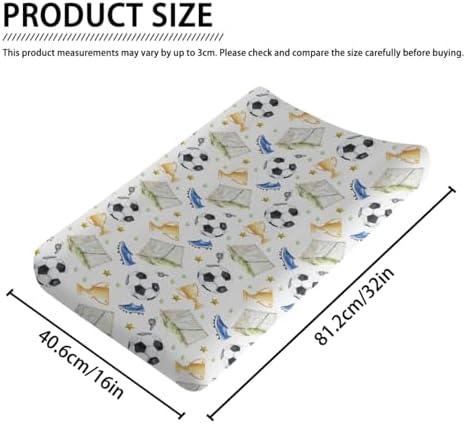 Watercolor Soccer Balls Shoes Stars Pattern Baby Changing Pad Cover, Unisex Sports Theme Nursery Diaper Changing Table Pad Mat Sheet for Boys Girls-16x32