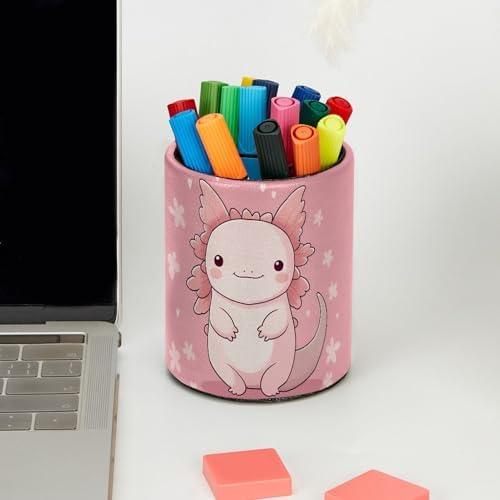Axolotl Flower Pen Holder Pencil Organizer Cute Pencil Cup Desk Decor Makeup Brush Holder PU Multifunctional Office Supplies for Home Classroom School