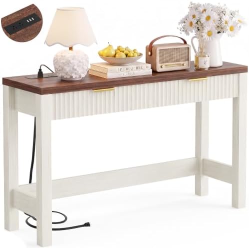 Cyclysio 47" Console Table with Charging Station & 2 Fluted Drawers