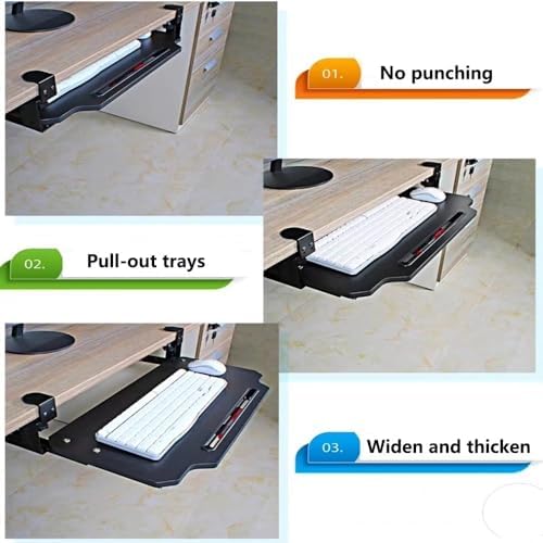 EMENAR 20in 24in Platform Extender Desk Keyboard Mouse Holder Slide Out Keyboard Stand Easy Gliding, Ergonomic Clamp On Keyboard Tray With C Clamp Punch Free ( Color : Black , Size : 50cm/20inch )