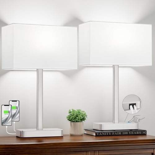 Hong-in Lamps for Nightstand Set of 2, Lamp for Bedroom Living Room White