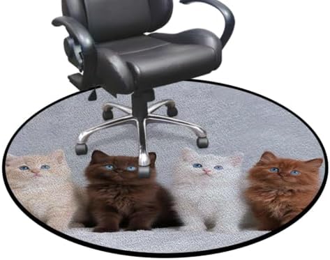 Four Kittens Blue Eyes Round Office Chair Mat - Portrait Cute Pet Non-Slip Multi-Purpose Desk Chair Mat for Hardwood, Tile, and Carpet Floors, Home Use White Brown Diameter 47.2 in