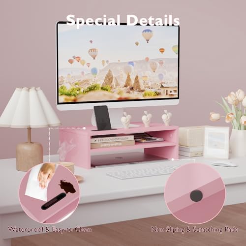 BONTEC Wooden Monitor Stand Riser for Desk, 2-Tier Computer Monitor Stand