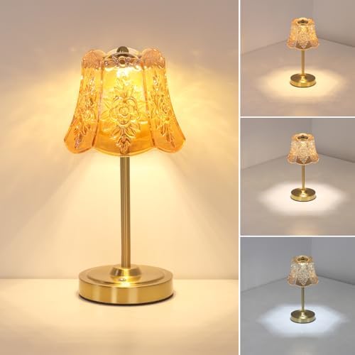 Shenmoyl Cordless Touch Table Lamp with 5200mAh Battery - 3 Adjustable Color Temperatures & Dimmable, Rechargeable Desk Lamp for Bedroom, Living Room, Office, Entryway, Bookshelves (Amber Rose)