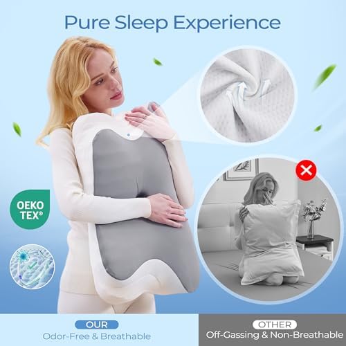 BDEUS Cervical Neck Pillow for Sleeping – Ergonomic Memory Foam Pillow with Massage Nodes for Neck Pain Relief, Side Sleeper & Back Support, CertiPUR-US Certified, Grey