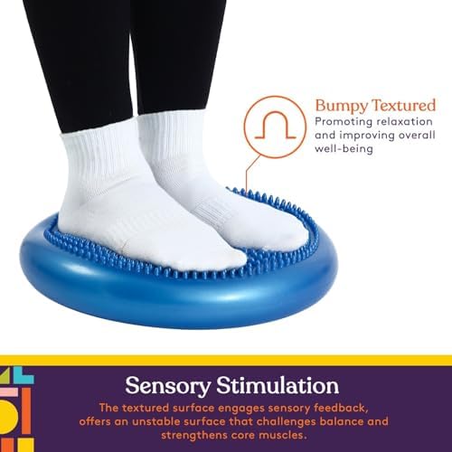 Special Supplies Stability Cushion Balance Pad for Core Strength Trainer and Flexibility, Tactile Sensory Disc for Standing or Sitting, Soft Molded Spike Surface, Includes Air Pump (Blue)