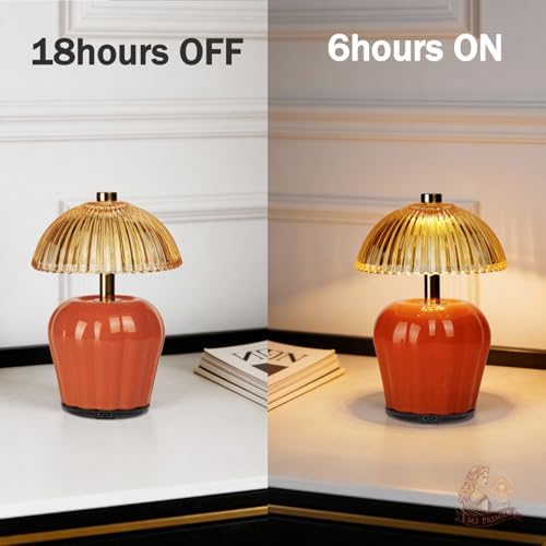 MJ PREMIER Rechargeable Table Lamp, Small Cordless Lamp with Timer, Orange