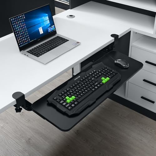 Keyboard Tray Under Desk with C Clamp Mount Slide Out Computer Keyboard Drawer Height Adjustable Under Desk Keyboard Drawer Slide-Out Platform Computer Drawer