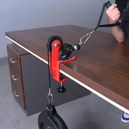 Menolana Desktop Arm Wrist Pulley Machine Forearm Exerciser Arm Workout Mounted Clamp System Quiet suitable for home shared breaks, Red