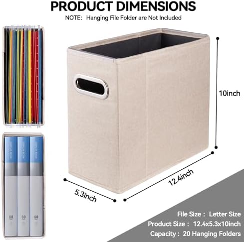 2 Packs Letter Size File Organizer, File Folders Organizer, Fabric Storage Box, Collapsible Paper Organizer with Metal Handle, Smooth PVC Rails, Only Box (Beige)