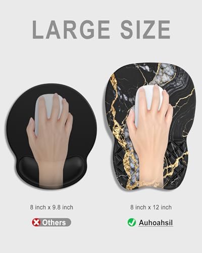 Auhoahsil Ergonomic Mouse Pad with Wrist Rest, Comfortable Slope Computer Mouse Mat with Wrist Support, Memory Foam Filling, Non-Slip Silicone Base, Pain Relief for Gaming Work, 8" x 12", Black Marble