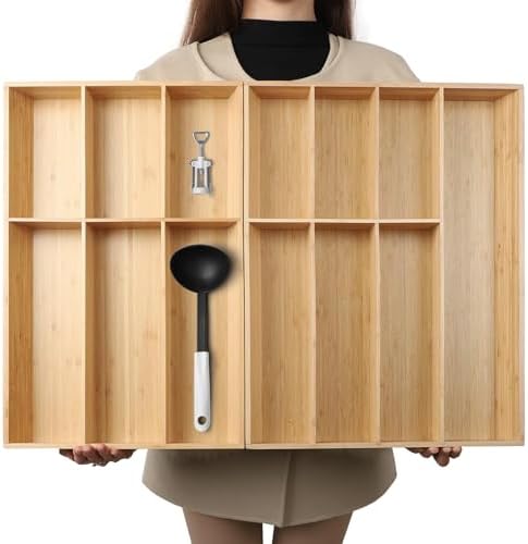 BAMOTTO CRAFTBAMBOO 13 Slot V-Shaped Bamboo Drawer Organizer Set of 2