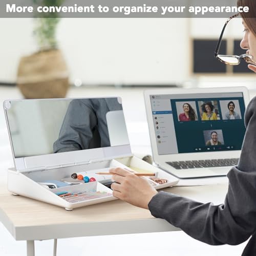 Varhomax Glass Desk Whiteboard with Built-in Mirror, Desktop Organizer