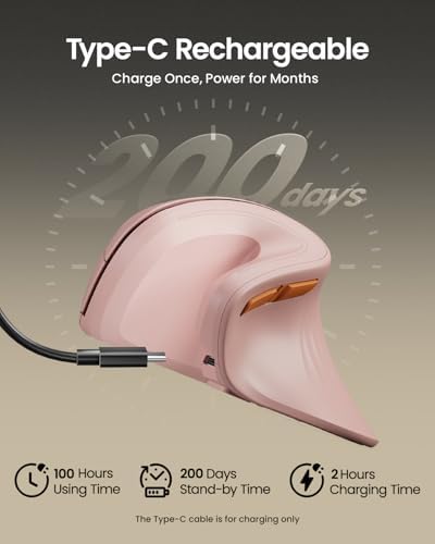 ProtoArc EM11 NL Wireless Ergonomic Vertical Mouse, Rechargeable, Pink