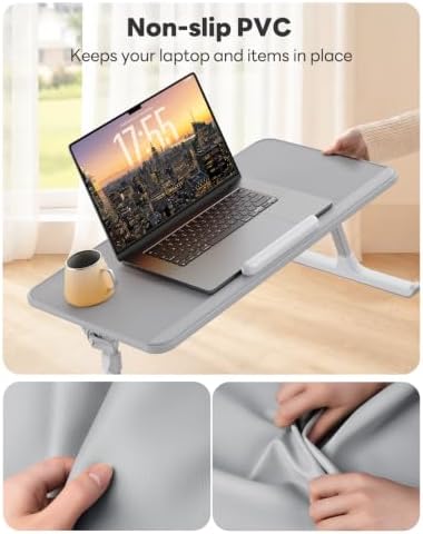 SAIJI Non-Slip Leather Laptop Bed Tray Table,Lap Desk with Laptop Stopper