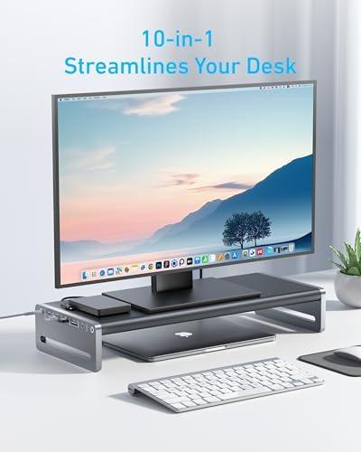 Anker USB-C Hub, 10-in-1 Aluminum Monitor Stand with 85W Max Charging