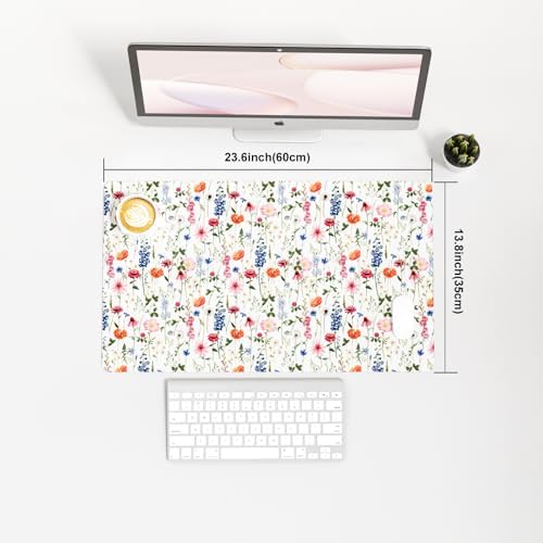 Colorful Star Large Mouse Pad, Watercolor Floral Desk Mat Office Supplies, Waterproof Faux Leather Big Gaming Mousepad for Women Girls, Flowers Desk Pad Home Office Décor Accessories 23.6" x 13.8"