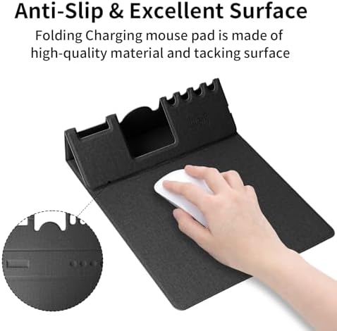 Mouse Pad with Phone Holder & Pen Holders, Wireless Charging Desk Mat, Mousepad Home Office Desk Pad with Ultra-Smooth Surface, Non-Slip Base, Waterproof Keyboard Pad, Classic Black Desk Mat