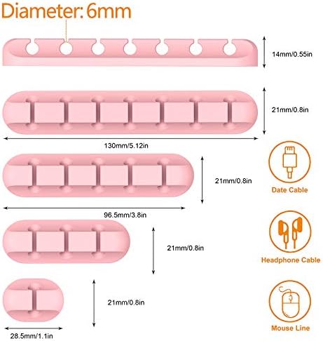TviewSmart Cord Organizer for Desk, 5 Pack Cord Holders, Cable Clips, Pink