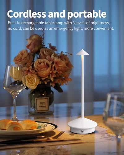 Modern Cordless Table Lamp Set of 2, White Portable LED Desk Lamps