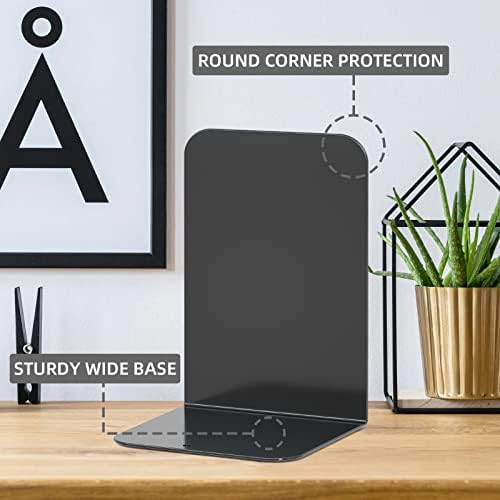 VFINE Bookends 1 Pair, Black Metal Book Ends, Heavy Bookends for Shelves, Book Stopper for Heavy Books, Book Organizer for Home Office School Supplies
