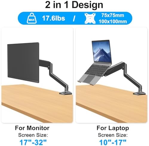 Laptop Stand Desk Mount, 2 in 1 Function, Single Monitor Mount