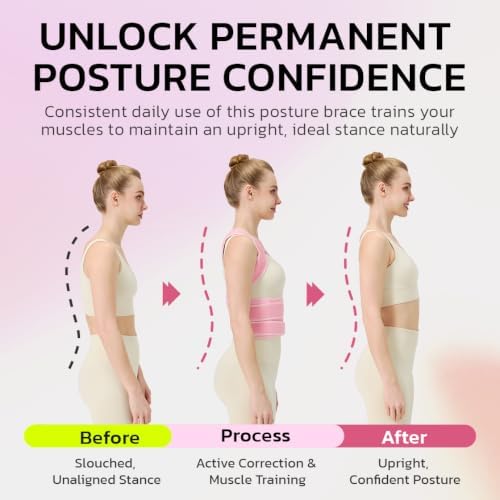 AOFIT Posture Corrector Back Brace for Women Under Clothes, Pink, L