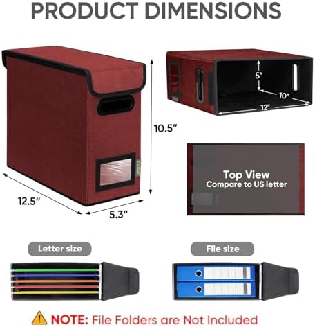 BALEINE File Organizer Box with Lid, Collapsible Hanging File Storage Box