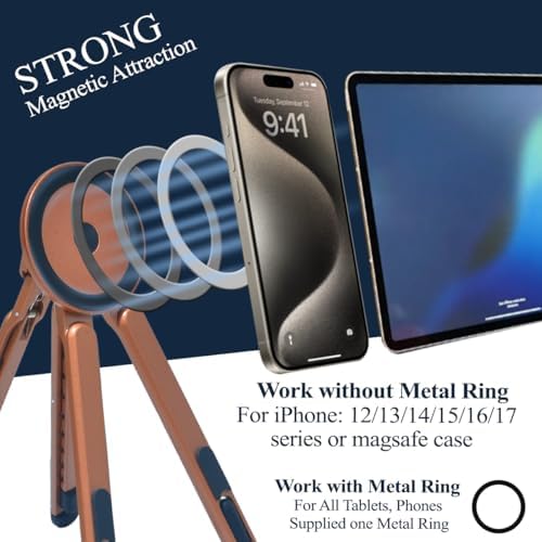 Foldable Desktop Portable Laptop Stand, Adjustable Laptop Riser with Magnetic Phone Holder, Aluminum Alloy Notebook Stand Compatible with 10-16 Inch Laptops and 4-13 Inch Phones/Tablets (Orange)