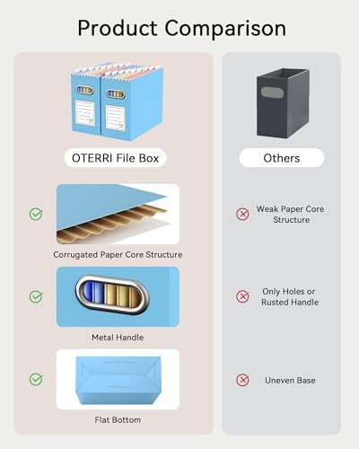 Oterri Portable Collapsible Cardboard File Box with Handle for Letter-Size