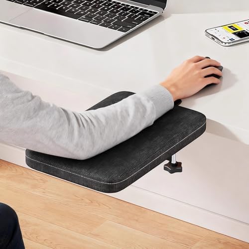 Foldable Armrest Desk Mount - Metal Support + Cushioned Pad for Wrist Relief, Ergonomic Workstation Accessory (Black)
