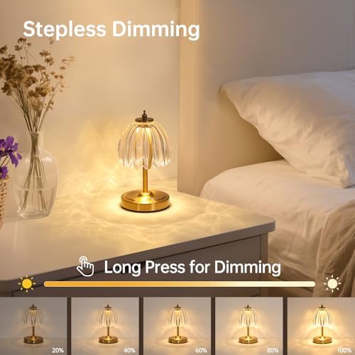 Shenmoyl Set of 2 Tulip Table Lamp with 5200mAh Battery & Touch Control, Cordless Small Table Lamp with 3 Colors, Rechargeable Battery Operated Table Lamps for Nightstand, Bedroom (Transparent Tulip)