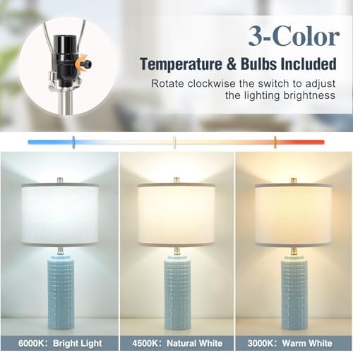 Luvkczc 24.8" Ceramic Bedside Lamps Set of 2, Adjustable Color Temperature