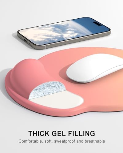 Auhoahsil Mouse Pad, Ergonomic Mouse Pad with Wrist Rest, Pain Relief Computer Gel Mouse Pad Wrist Support for Laptop, Mousepad with Non-Slip PU Base, Mouse Pads for Desk, Pink Gradient