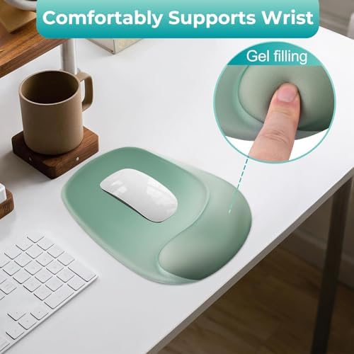 Mouse Pad with Wrist Rest Support, Ergonomic Mousepad with Comfortable Gel Cushion, Gaming Mouse Pad with Non-Slip PU Base, Relieve Pain Relief, for Home Office Computer Laptop, Green