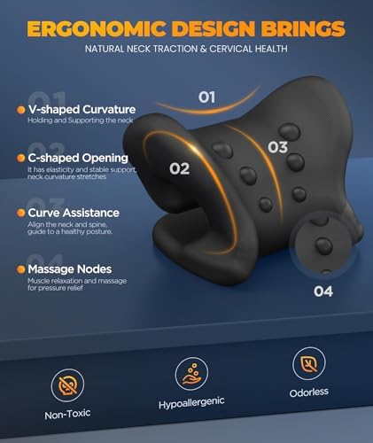 Graphene Magnetic Neck Stretcher for Deeper Pain Relief, Instant Heating Pad Cervical Traction Device Pillow, Neck Cloud for TMJ Tension Muscle Migraine, Christmas Gifts for Women, Mom, Men(Purple)