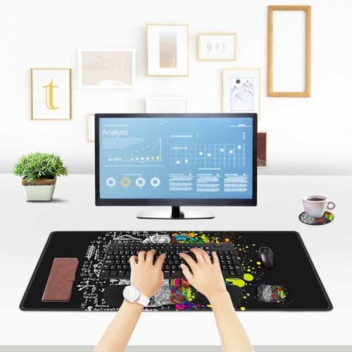 ToLuLu Extended Gaming Mouse Pad, Memory Foam Ergonomic Keyboard Mouse Wrist Rest Support Set, Large Desk Mat with Stitched Edges, Non-Slip Base Mousepad for Home Office Game, Left & Right Brain