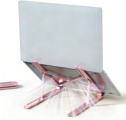 Ergonomic Foldable Computer Stand, 10-Level Height Adjustable Aluminum Laptop Stand, Compatible with 17.3 Inch Laptops, Tablets & Drawing Tablets, for MacBook, HP, Lenovo, Dell (Pink)