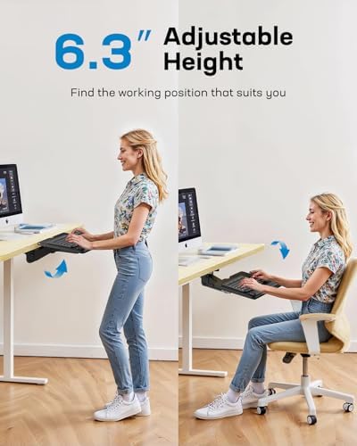 HUANUO Under Desk Keyboard Tray for Flat Bottom and Cross Beam Desks