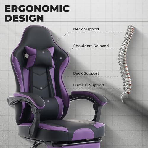 Ergonomic Gaming Chair for Adults with Footrest and Massage