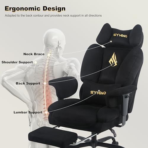 Symino Gaming Chair with Footrest, Up/Down Armrests, Suede Fabric Ergonomic Office Chair, 155° Recline Computer Chair for Desk, Black