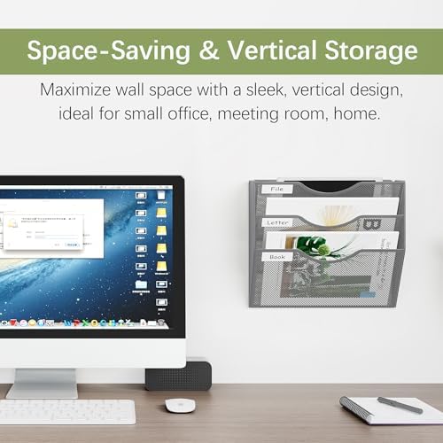 EasyPAG 3 Pocket Mesh Wall File Organizer, Hanging Paper Folder Holder with Classify Label, Vertical Wall Mount Mail Organizer for Office Home Classroom, Silver