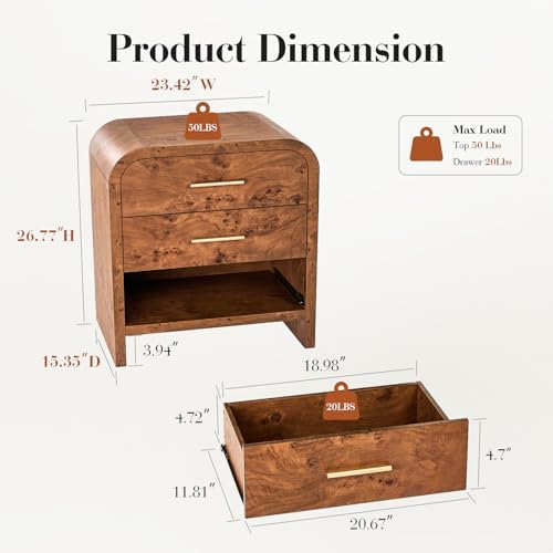 Night Stand Set of 2, 3-Drawer